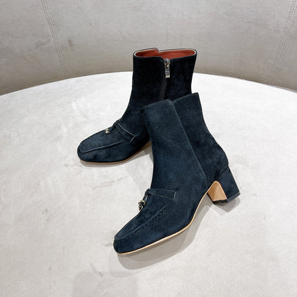 LP CHARMS ANKLE BOOTS METAL LOCK DENIM SUEDE