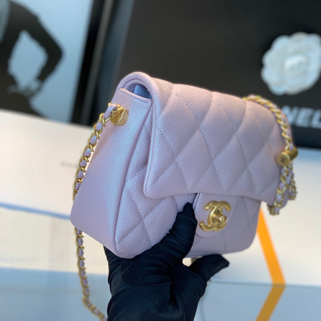 CHANEL 25S CLASSIC FLAP 19 CM IN MAUVE PINK CAVIAR LEATHER WITH GOLD HARDWARE