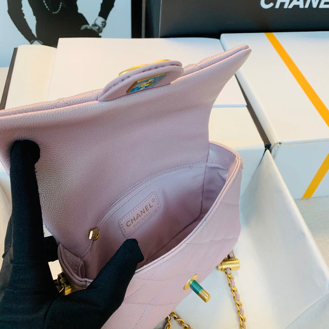 CHANEL 25S CLASSIC FLAP 19 CM IN MAUVE PINK CAVIAR LEATHER WITH GOLD HARDWARE