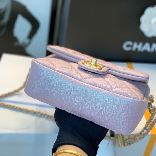 CHANEL 25S CLASSIC FLAP 19 CM IN MAUVE PINK CAVIAR LEATHER WITH GOLD HARDWARE
