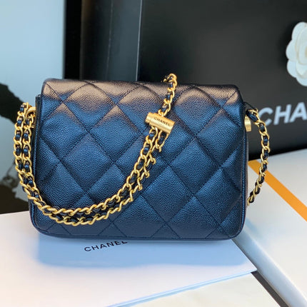 CHANEL 25S CLASSIC FLAP 19 CM IN BLACK CAVIAR LEATHER WITH GOLD HARDWARE