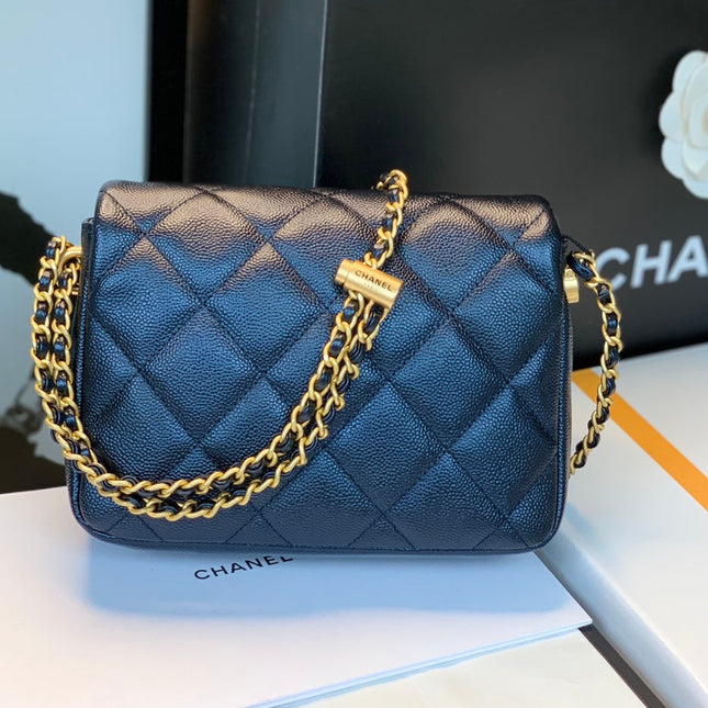 CHANEL 25S CLASSIC FLAP 19 CM IN BLACK CAVIAR LEATHER WITH GOLD HARDWARE