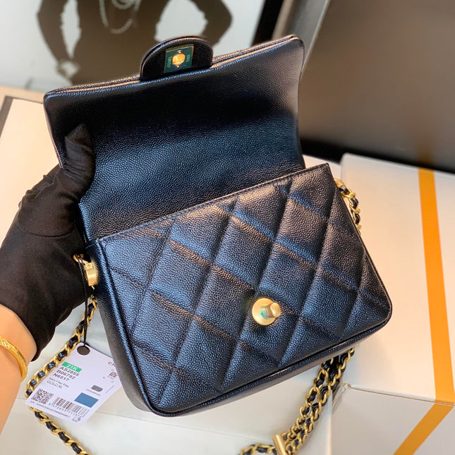 CHANEL 25S CLASSIC FLAP 19 CM IN BLACK CAVIAR LEATHER WITH GOLD HARDWARE