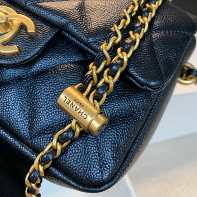 CHANEL 25S CLASSIC FLAP 19 CM IN BLACK CAVIAR LEATHER WITH GOLD HARDWARE