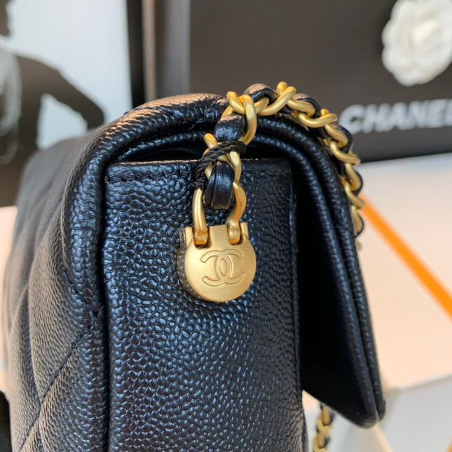 CHANEL 25S CLASSIC FLAP 19 CM IN BLACK CAVIAR LEATHER WITH GOLD HARDWARE