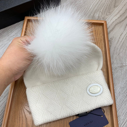 BEANIE HAT IN WHITE WOOL AND RABBIT FUR 346716