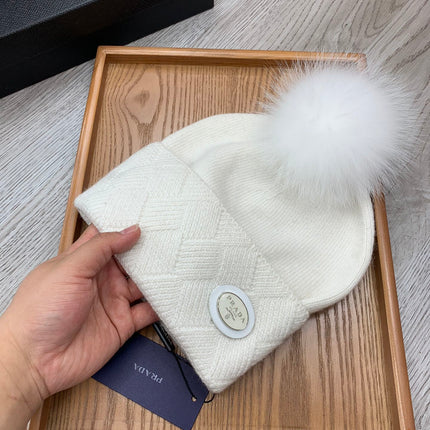 BEANIE HAT IN WHITE WOOL AND RABBIT FUR 346716