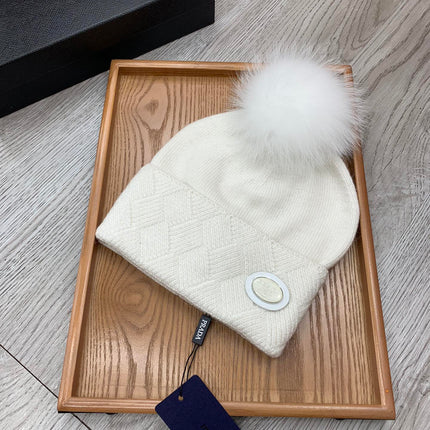 BEANIE HAT IN WHITE WOOL AND RABBIT FUR 346716