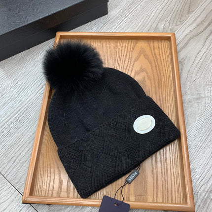 BEANIE HAT IN BLACK WOOL AND RABBIT FUR 346717