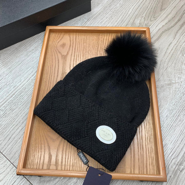BEANIE HAT IN BLACK WOOL AND RABBIT FUR 346717