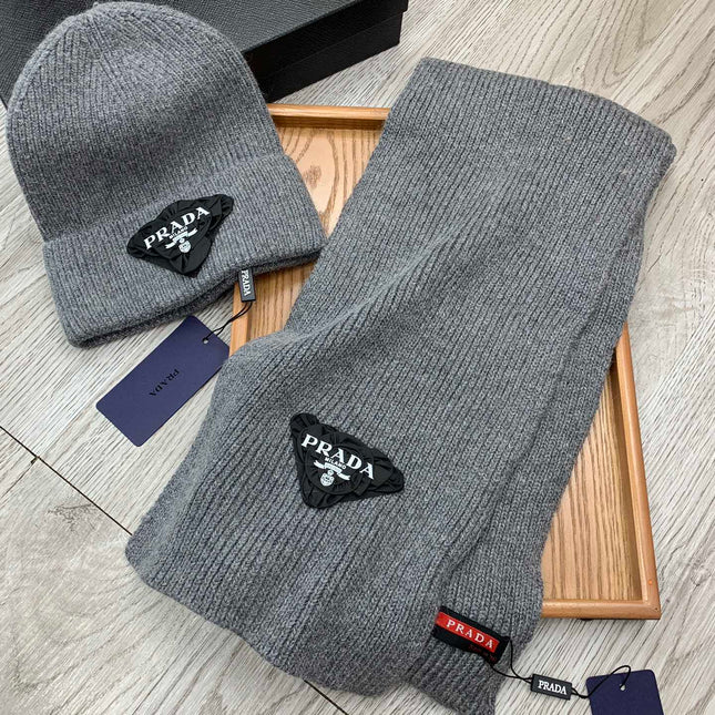 SET SCARF AND HAT IN MOUSE GRAY WOOL AND RABBIT FUR 386078