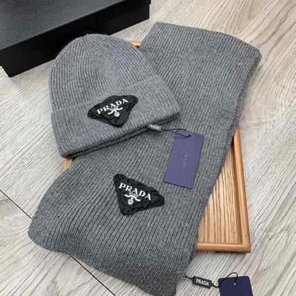 SET SCARF AND HAT IN MOUSE GRAY WOOL AND RABBIT FUR 386078