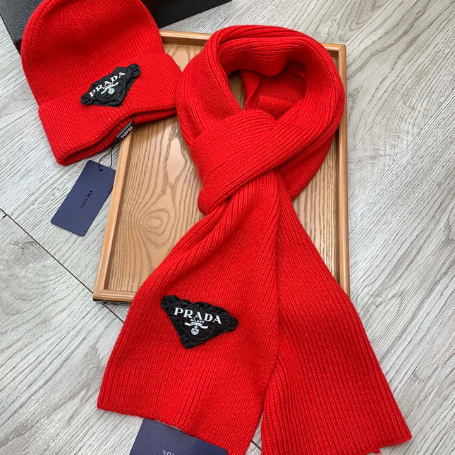 SET SCARF AND HAT IN CHERRY RED WOOL AND RABBIT FUR 386076