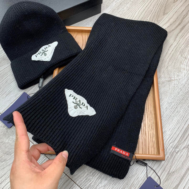 SET SCARF AND HAT IN BLACK WOOL AND RABBIT FUR 386077