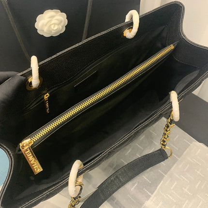CHANEL 25S MEDALLION TOTE 33 CM IN BLACK CAVIAR WITH GOLD HARDWARE