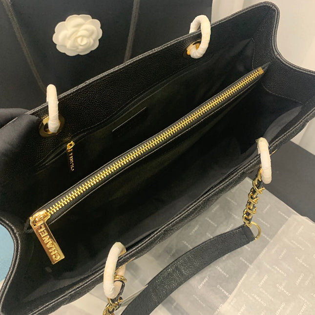 CHANEL 25S MEDALLION TOTE 33 CM IN BLACK CAVIAR WITH GOLD HARDWARE