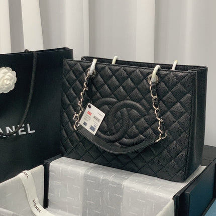 CHANEL 25S MEDALLION TOTE 33 CM IN BLACK CAVIAR WITH SILVER HARDWARE