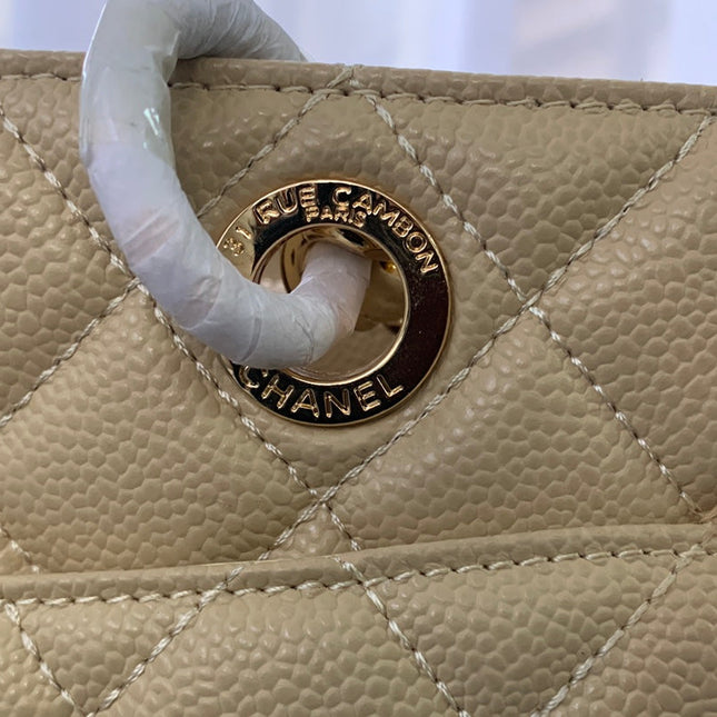 CHANEL 25S MEDALLION TOTE 33 CM IN BEIGE CAVIAR WITH GOLD HARDWARE