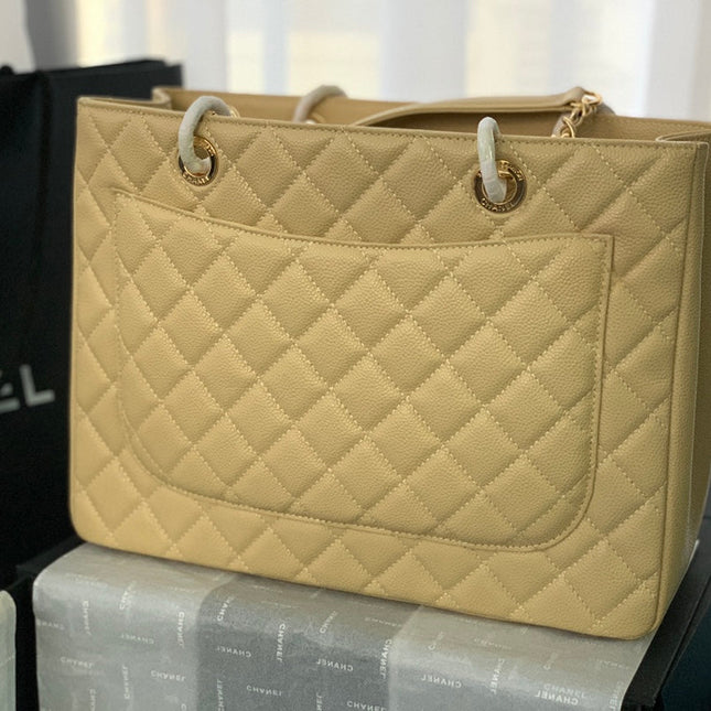 CHANEL 25S MEDALLION TOTE 33 CM IN BEIGE CAVIAR WITH GOLD HARDWARE