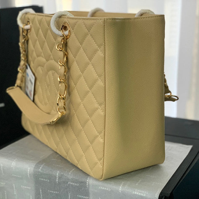 CHANEL 25S MEDALLION TOTE 33 CM IN BEIGE CAVIAR WITH GOLD HARDWARE
