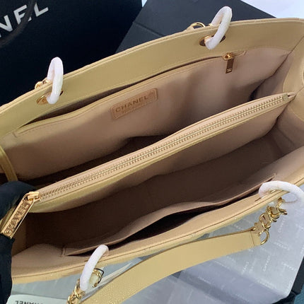 CHANEL 25S MEDALLION TOTE 33 CM IN BEIGE CAVIAR WITH GOLD HARDWARE