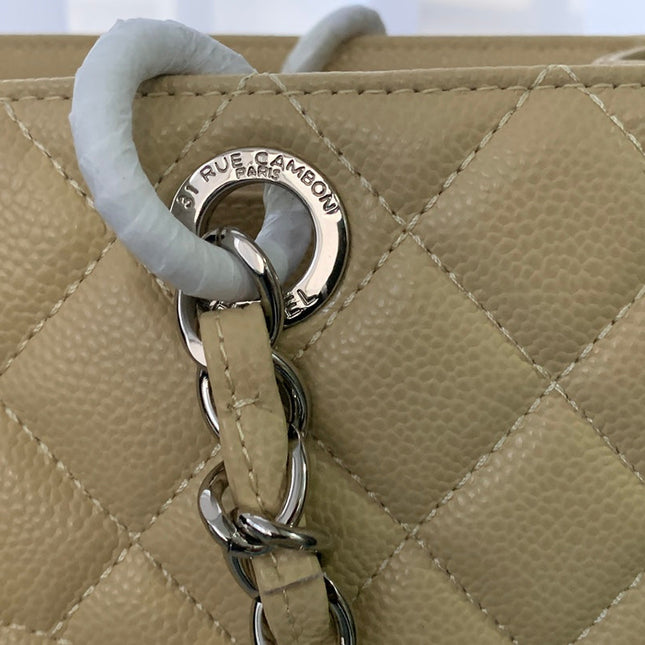 CHANEL 25S MEDALLION TOTE 33 CM IN BEIGE CAVIAR WITH SILVER HARDWARE
