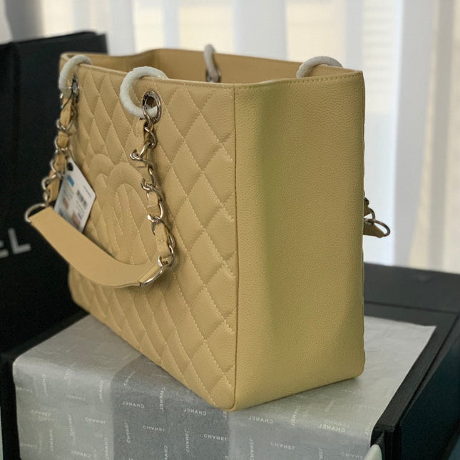 CHANEL 25S MEDALLION TOTE 33 CM IN BEIGE CAVIAR WITH SILVER HARDWARE