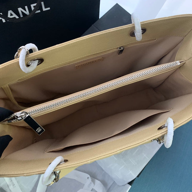 CHANEL 25S MEDALLION TOTE 33 CM IN BEIGE CAVIAR WITH SILVER HARDWARE