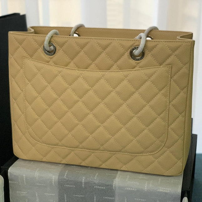 CHANEL 25S MEDALLION TOTE 33 CM IN BEIGE CAVIAR WITH SILVER HARDWARE