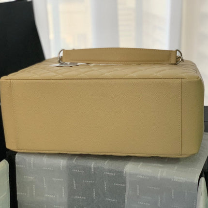 CHANEL 25S MEDALLION TOTE 33 CM IN BEIGE CAVIAR WITH SILVER HARDWARE