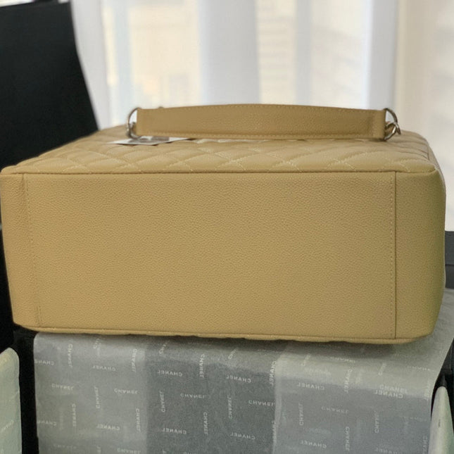 CHANEL 25S MEDALLION TOTE 33 CM IN BEIGE CAVIAR WITH SILVER HARDWARE