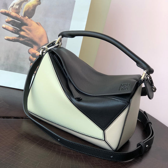 LOE MINI PUZZLE 18 BAG IN BLACK MIX WHITE CALFSKIN