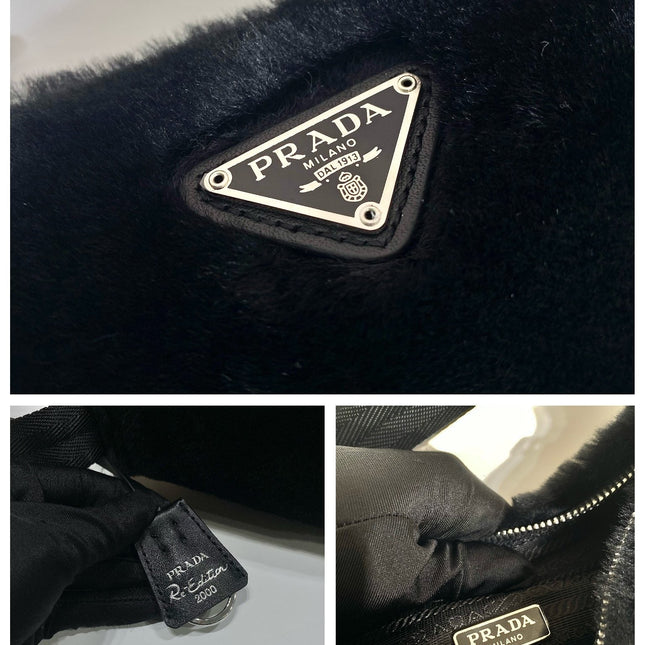 HOBO BAG 23 IN BLACK RABBIT FUR