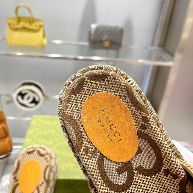LV MONOGRAM THICK PLATFORM SANDALS IN BEIGE CANVAS
