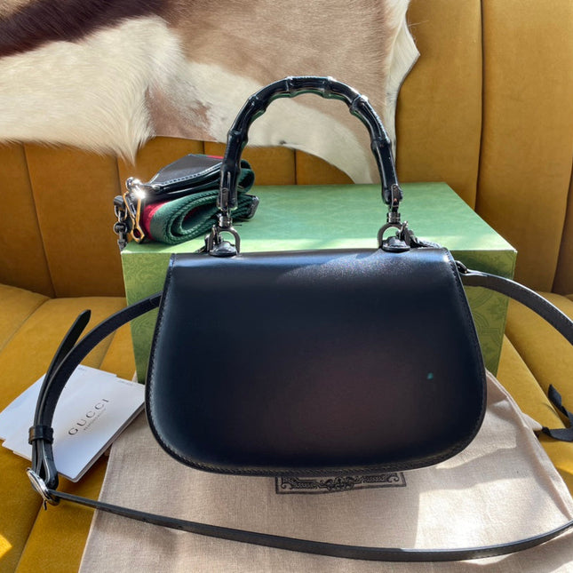 BAMBOO TOP HANDLE BAG 21 IN BLACK CALFSKIN