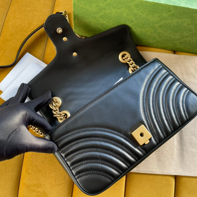 GG MARMONT MATELASSÉ LARGE 26 BAG BLACK CALFSKIN