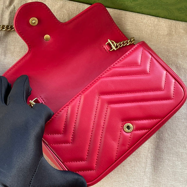 GG MARMONT MINI 16 BAG IN RED PINK CALFSKIN