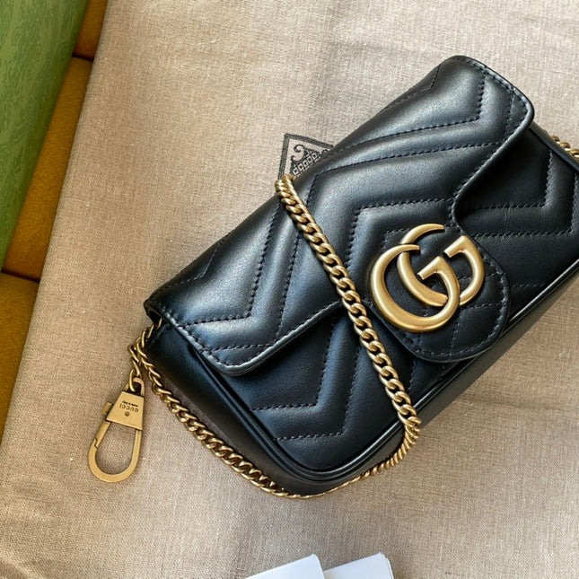 GG MARMONT MINI 16 BAG IN BLACK CALFSKIN