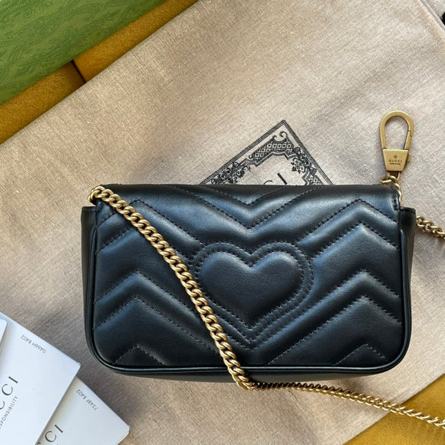 GG MARMONT MINI 16 BAG IN BLACK CALFSKIN