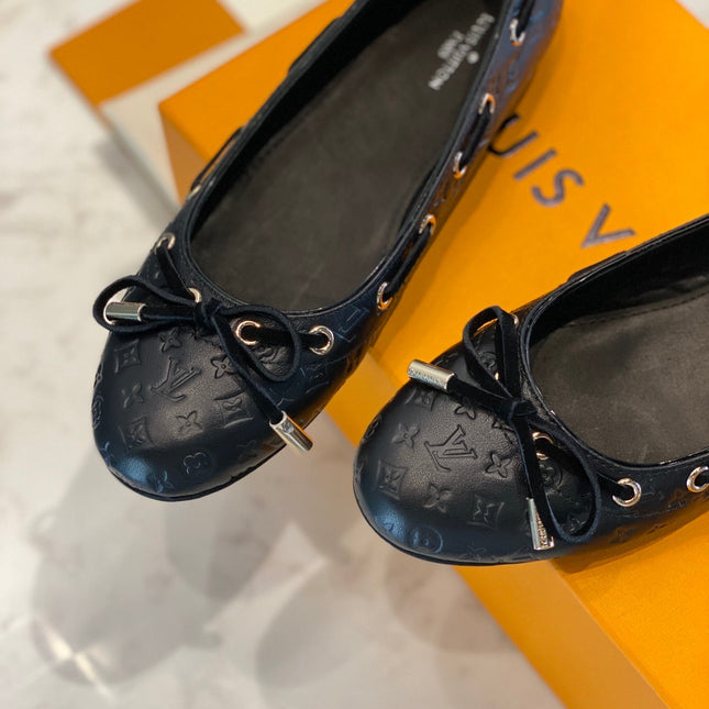 LV WOMEN'S BALLET FLAT IN BLACK EMBOSSED CALFSKIN WITH BOW