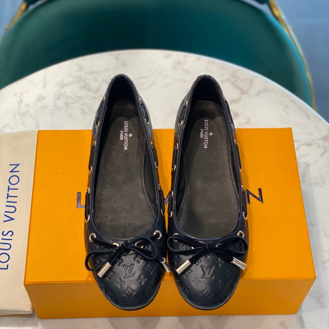 LV WOMEN'S BALLET FLAT IN BLACK EMBOSSED CALFSKIN WITH BOW