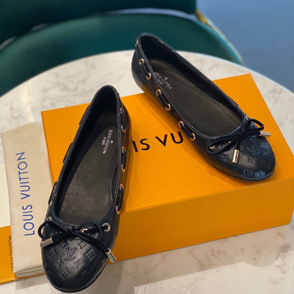 LV WOMEN'S BALLET FLAT IN BLACK EMBOSSED CALFSKIN WITH BOW