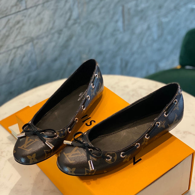 LV WOMEN'S BALLET FLAT IN CHOCOLATE BROWN MONOGRAM CALFSKIN WITH BOW