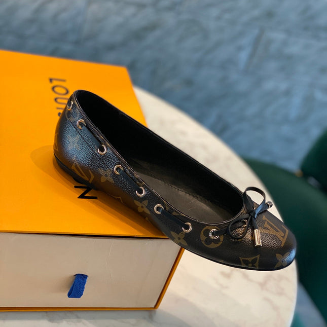 LV WOMEN'S BALLET FLAT IN CHOCOLATE BROWN MONOGRAM CALFSKIN WITH BOW