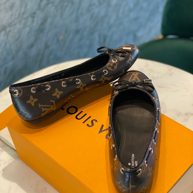 LV WOMEN'S BALLET FLAT IN CHOCOLATE BROWN MONOGRAM CALFSKIN WITH BOW