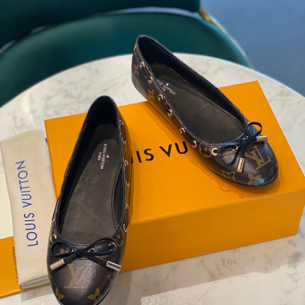 LV WOMEN'S BALLET FLAT IN CHOCOLATE BROWN MONOGRAM CALFSKIN WITH BOW