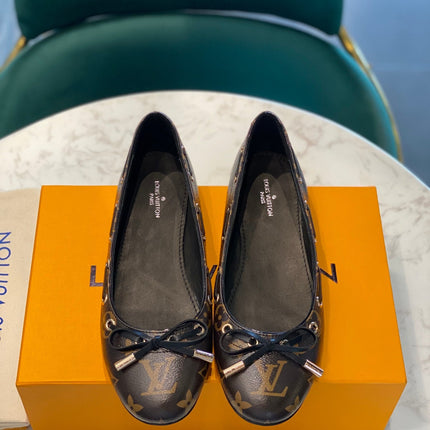 LV WOMEN'S BALLET FLAT IN CHOCOLATE BROWN MONOGRAM CALFSKIN WITH BOW