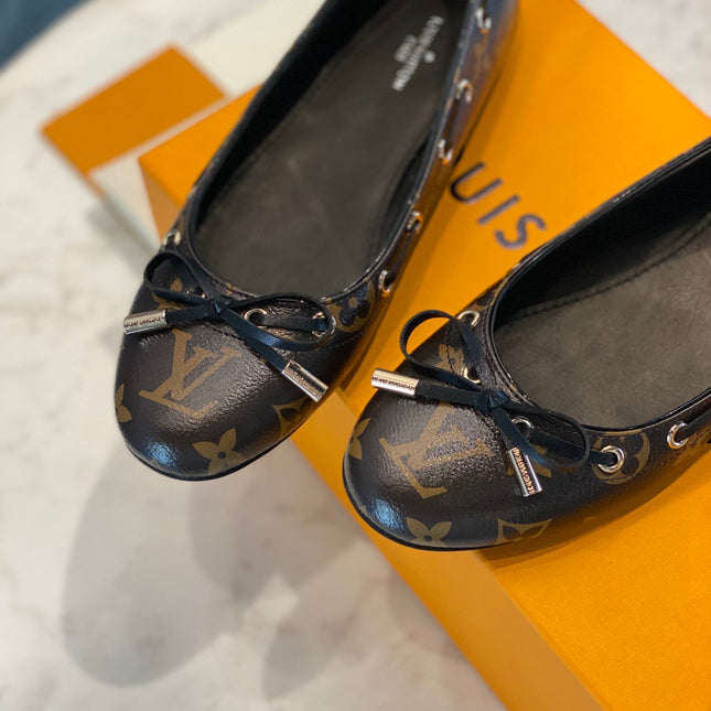 LV WOMEN'S BALLET FLAT IN CHOCOLATE BROWN MONOGRAM CALFSKIN WITH BOW