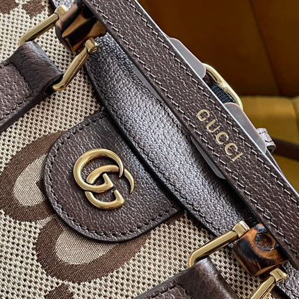 GG DIANA 27 MINI TOTE BAG IN BEIGE CANVAS AND BROWN CALFSKIN