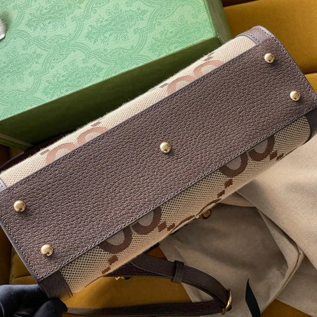 GG DIANA 27 MINI TOTE BAG IN BEIGE CANVAS AND BROWN CALFSKIN